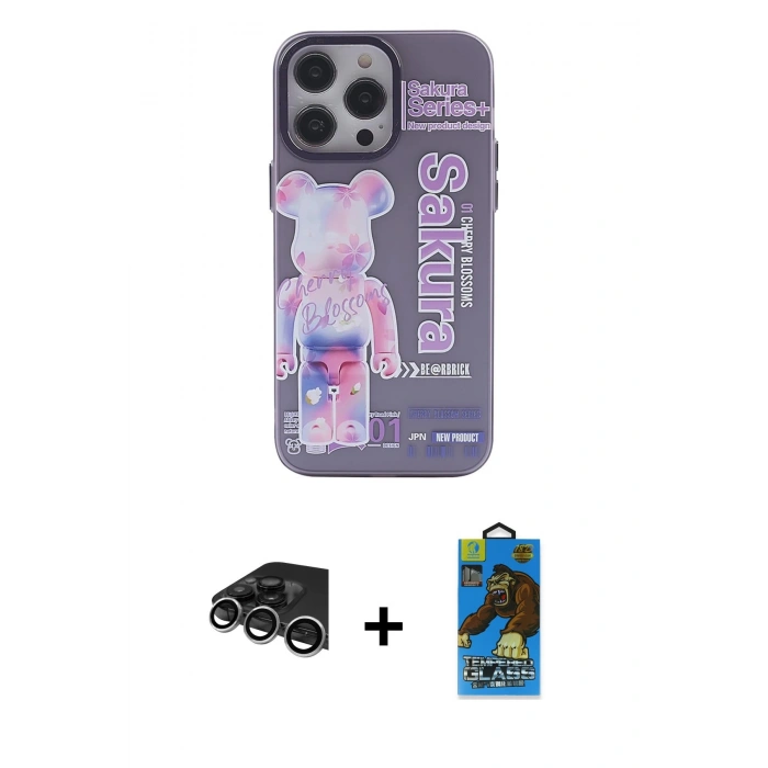 MARSİLYAN™- iPhone 14 Pro Max Kılıf Zirve Form Özel Seri - Siyah 18D Cam Ekran Koruyucu + Raze Metal Kamera Lens - GS