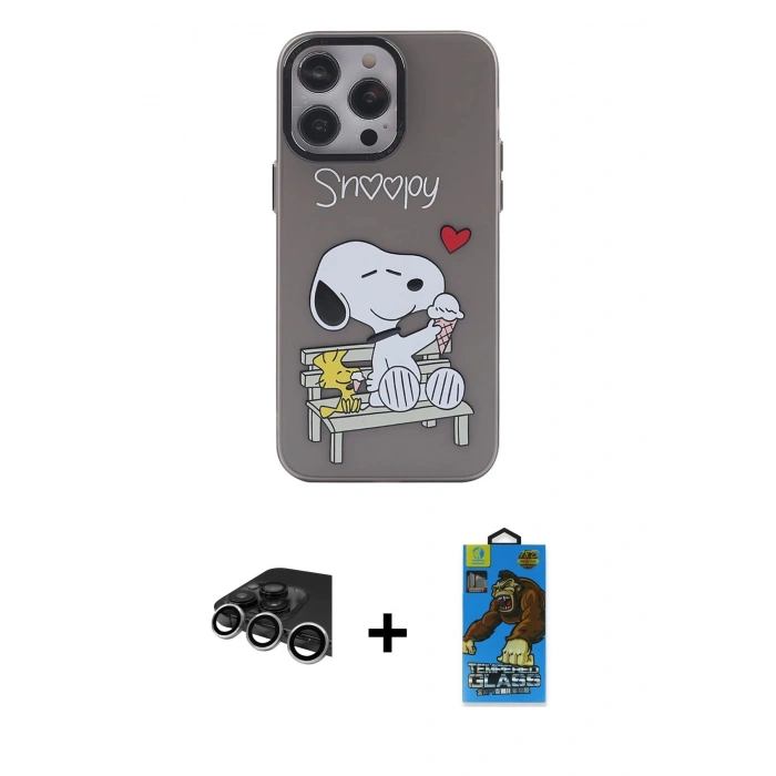 MARSİLYAN™- iPhone 14 Pro Max Kılıf Zirve Form Özel Seri - Siyah 18D Cam Ekran Koruyucu + Raze Metal Kamera Lens - GS