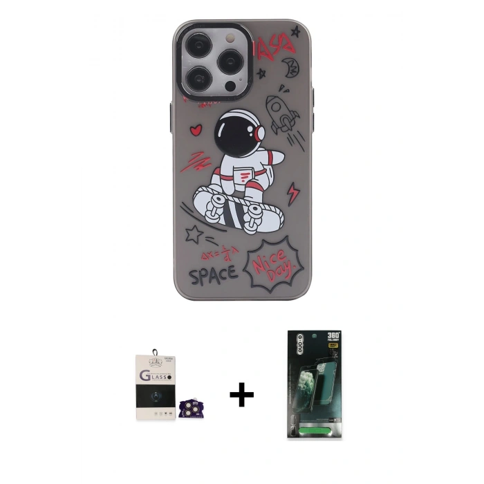 MARSİLYAN™- iPhone 14 Pro Max Kılıf Zirve Form Özel Seri - Siyah 360 Mat Full Body Arka Koruyucu + Bilvis Titan Kamera Lens - GD