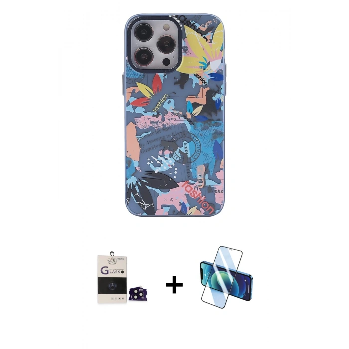 MARSİLYAN™- iPhone 14 Pro Max Kılıf Zirve Form Özel Seri - Siyah 3D Antistatik Cam Ekran Koruyucu + Bilvis Titan Kamera Lens - SH