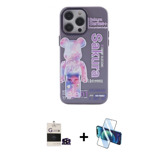 MARSİLYAN™- iPhone 14 Pro Max Kılıf Zirve Form Özel Seri - Siyah 3D Antistatik Cam Ekran Koruyucu + Bilvis Titan Kamera Lens - SH