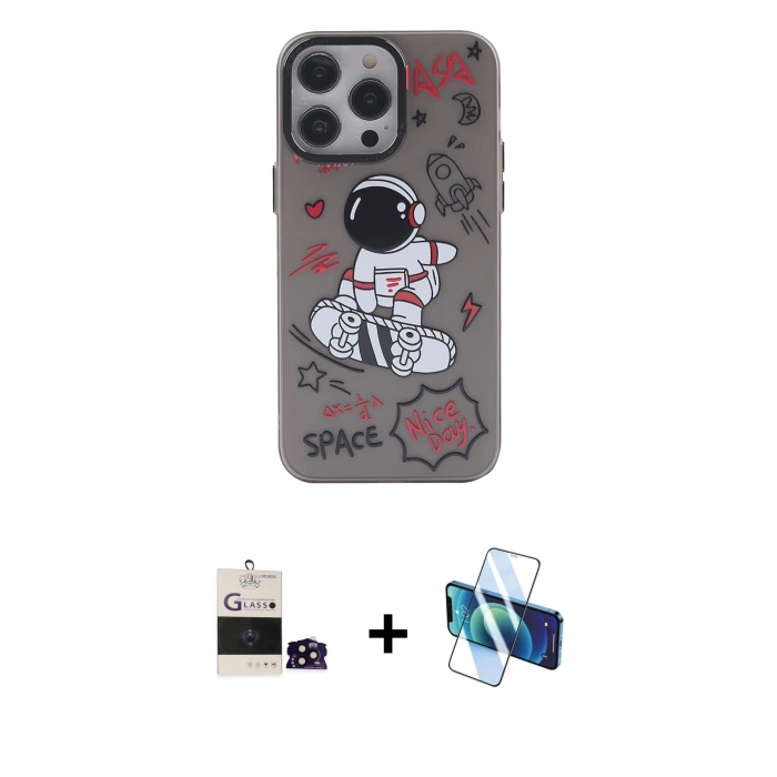 MARSİLYAN™- iPhone 14 Pro Max Kılıf Zirve Form Özel Seri - Siyah 3D Antistatik Cam Ekran Koruyucu + Bilvis Titan Kamera Lens - SH