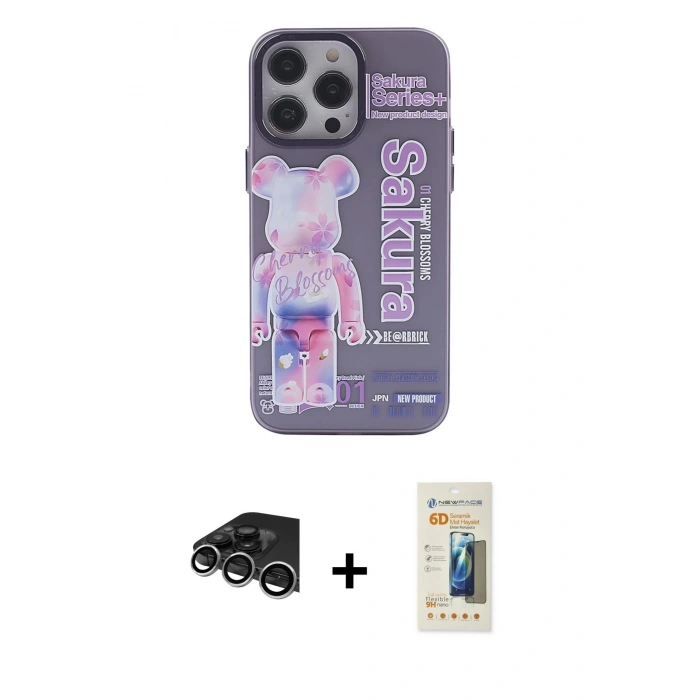 MARSİLYAN™- iPhone 14 Pro Max Kılıf Zirve Form Özel Seri - Siyah 6D Mat Seramik Hayalet Nano Ekran Koruyucu + Raze Metal Kamera Lens - GS