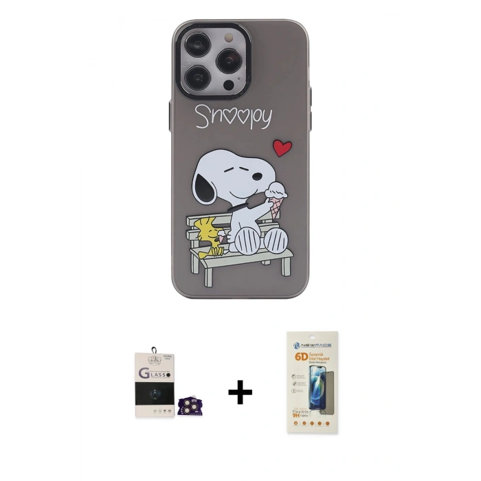 MARSİLYAN™- iPhone 14 Pro Max Kılıf Zirve Form Özel Seri - Siyah 6D Mat Seramik Hayalet Nano Ekran Koruyucu + Bilvis Titan Kamera Lens - GD