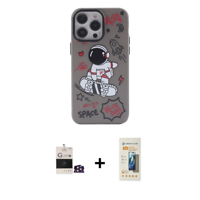 MARSİLYAN™- iPhone 14 Pro Max Kılıf Zirve Form Özel Seri - Siyah 6D Mat Seramik Hayalet Nano Ekran Koruyucu + Bilvis Titan Kamera Lens - GD