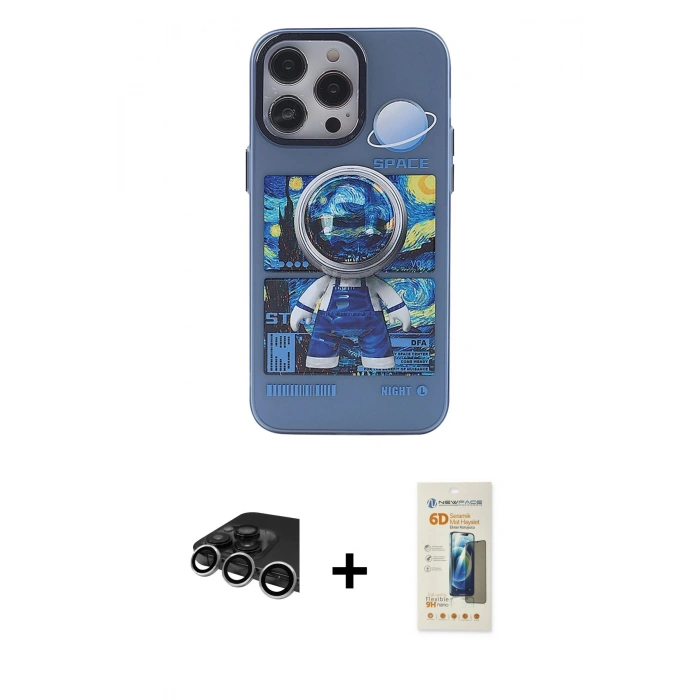 MARSİLYAN™- iPhone 14 Pro Max Kılıf Zirve Form Özel Seri - Siyah 6D Mat Seramik Hayalet Nano Ekran Koruyucu + Raze Metal Kamera Lens - GS