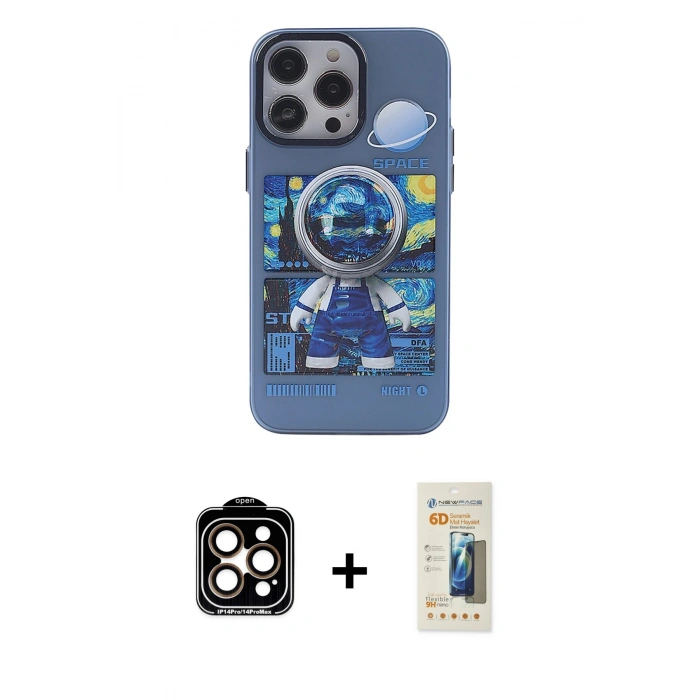 MARSİLYAN™- iPhone 14 Pro Max Kılıf Zirve Form Özel Seri - Siyah 6D Mat Seramik Hayalet Nano Ekran Koruyucu + PVD Metal Kamera Lens - TU