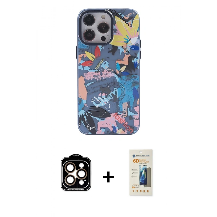 MARSİLYAN™- iPhone 14 Pro Max Kılıf Zirve Form Özel Seri - Siyah 6D Mat Seramik Hayalet Nano Ekran Koruyucu + PVD Metal Kamera Lens - TU