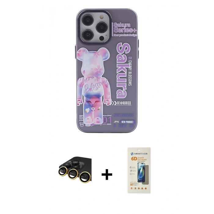 MARSİLYAN™- iPhone 14 Pro Max Kılıf Zirve Form Özel Seri - Siyah 6D Mat Seramik Hayalet Nano Ekran Koruyucu + Raze Metal Kamera Lens - GD