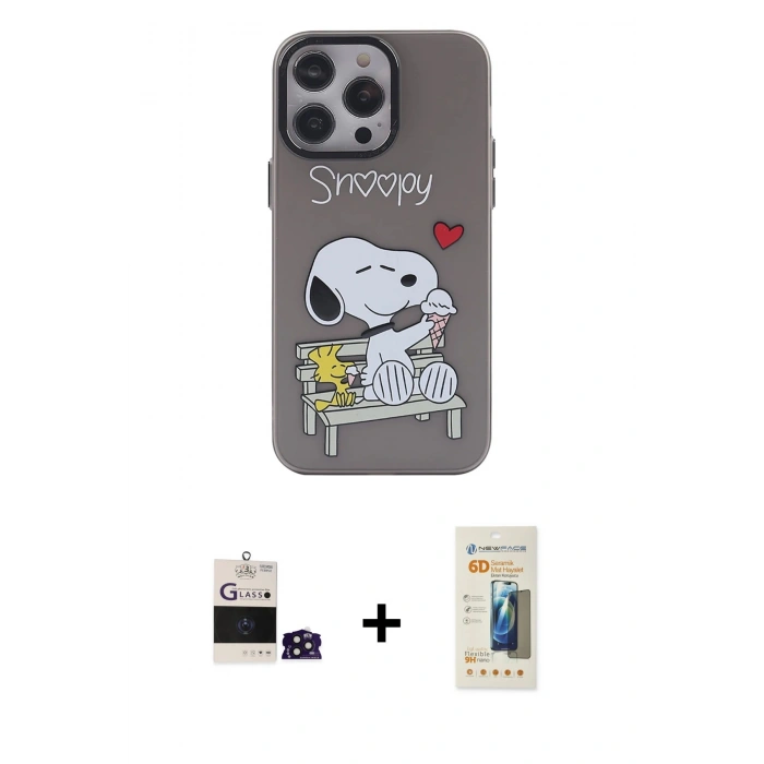 MARSİLYAN™- iPhone 14 Pro Max Kılıf Zirve Form Özel Seri - Siyah 6D Mat Seramik Hayalet Nano Ekran Koruyucu + Derin Mor Bilvis Titan Kamera Lens