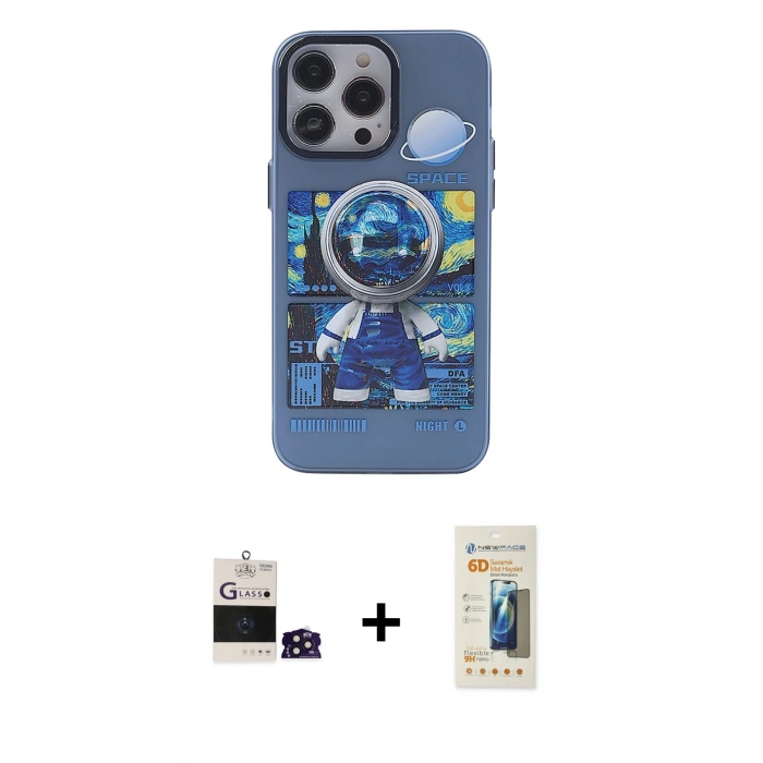 MARSİLYAN™- iPhone 14 Pro Max Kılıf Zirve Form Özel Seri - Siyah 6D Mat Seramik Hayalet Nano Ekran Koruyucu + Derin Mor Bilvis Titan Kamera Lens