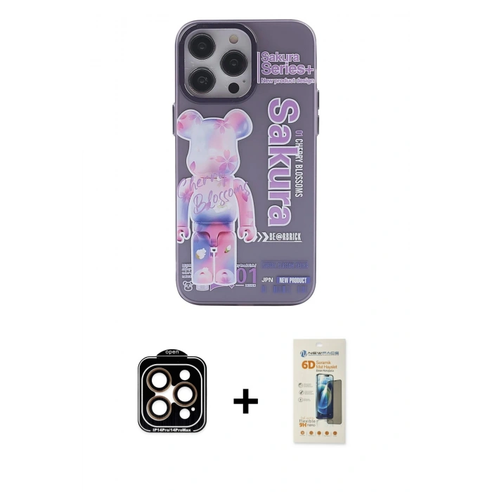 MARSİLYAN™- iPhone 14 Pro Max Kılıf Zirve Form Özel Seri - Siyah 6D Mat Seramik Hayalet Nano Ekran Koruyucu + PVD Metal Kamera Lens - TU