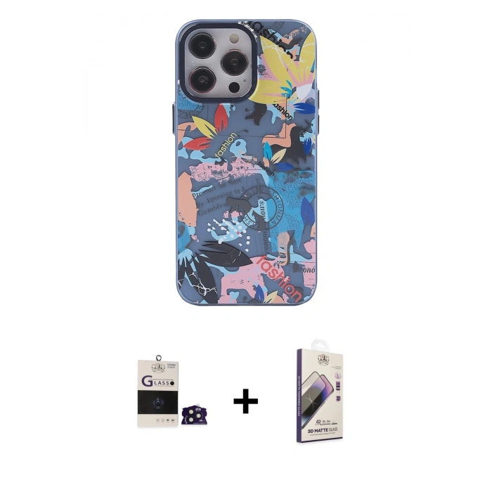MARSİLYAN™- iPhone 14 Pro Max Kılıf Zirve Form Özel Seri - Siyah Bilvis 3D Mat Cam Ekran Koruyucu + Bilvis Titan Kamera Lens - DNMR