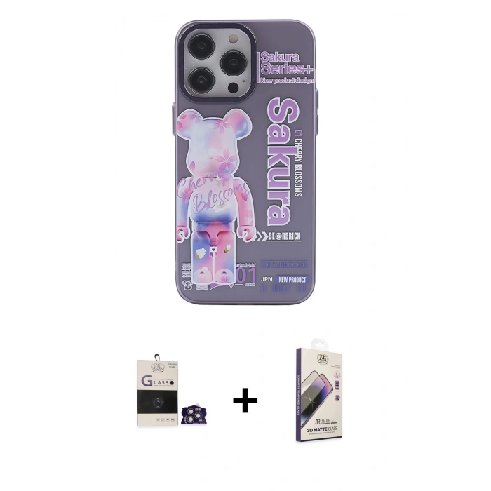 MARSİLYAN™- iPhone 14 Pro Max Kılıf Zirve Form Özel Seri - Siyah Bilvis 3D Mat Cam Ekran Koruyucu + Bilvis Titan Kamera Lens - GS