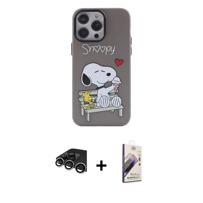 MARSİLYAN™- iPhone 14 Pro Max Kılıf Zirve Form Özel Seri - Siyah Bilvis 3D Mat Cam Ekran Koruyucu + Raze Metal Kamera Lens - GS