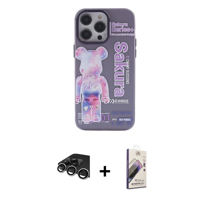 MARSİLYAN™- iPhone 14 Pro Max Kılıf Zirve Form Özel Seri - Siyah Bilvis 3D Mat Cam Ekran Koruyucu + Raze Metal Kamera Lens - GS