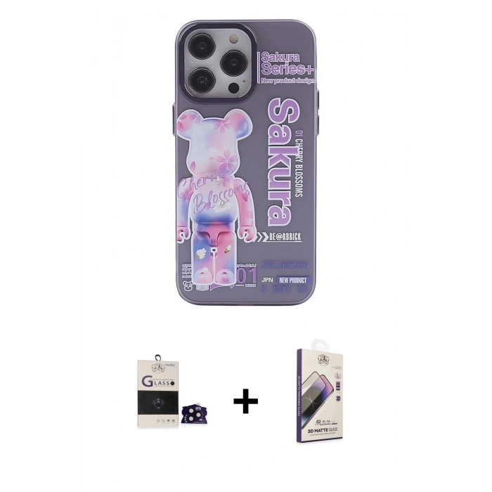 MARSİLYAN™- iPhone 14 Pro Max Kılıf Zirve Form Özel Seri - Siyah Bilvis 3D Mat Cam Ekran Koruyucu + Bilvis Titan Kamera Lens - SH