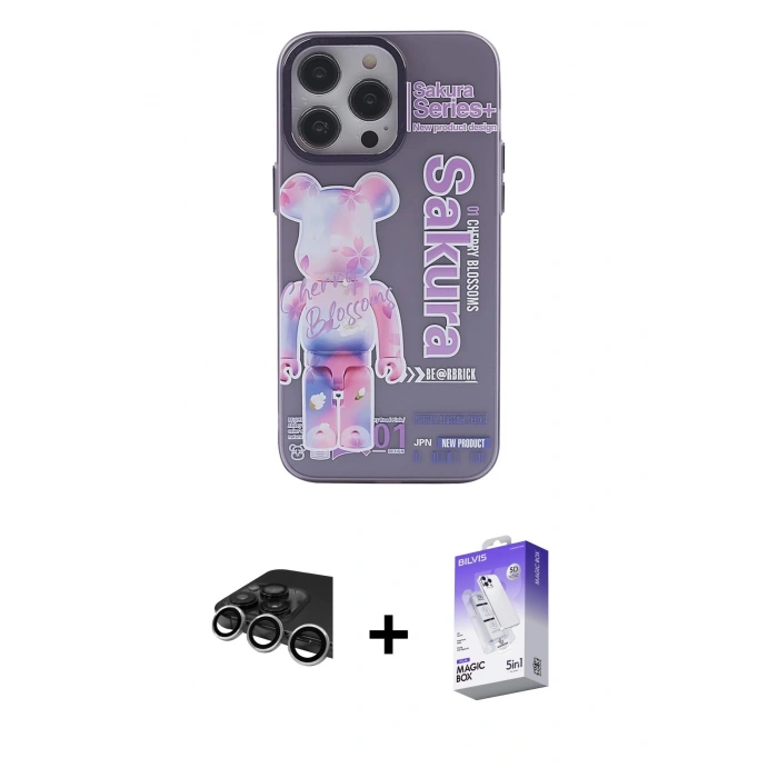 MARSİLYAN™- iPhone 14 Pro Max Kılıf Zirve Form Özel Seri - Siyah Bilvis 5in1 3D Magic Cam Ekran Koruyucu + Raze Metal Kamera Lens - GS