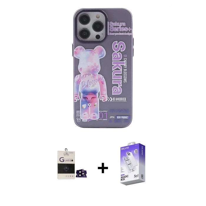 MARSİLYAN™- iPhone 14 Pro Max Kılıf Zirve Form Özel Seri - Siyah Bilvis 5in1 3D Magic Cam Ekran Koruyucu + Bilvis Titan Kamera Lens - SH