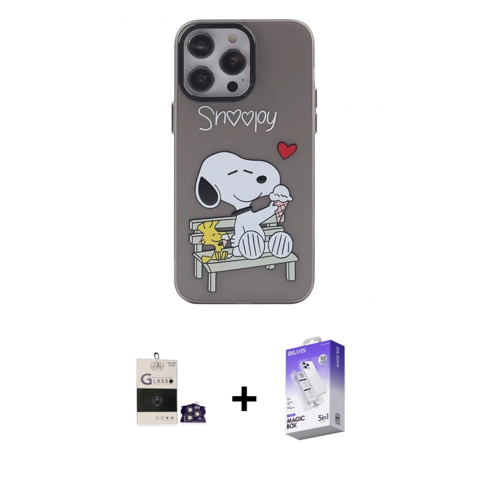 MARSİLYAN™- iPhone 14 Pro Max Kılıf Zirve Form Özel Seri - Siyah Bilvis 5in1 3D Magic Cam Ekran Koruyucu + Gümüş Bilvis Titan Kamera Lens