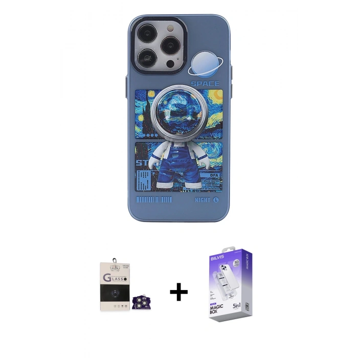 MARSİLYAN™- iPhone 14 Pro Max Kılıf Zirve Form Özel Seri - Siyah Bilvis 5in1 3D Magic Cam Ekran Koruyucu + Gümüş Bilvis Titan Kamera Lens