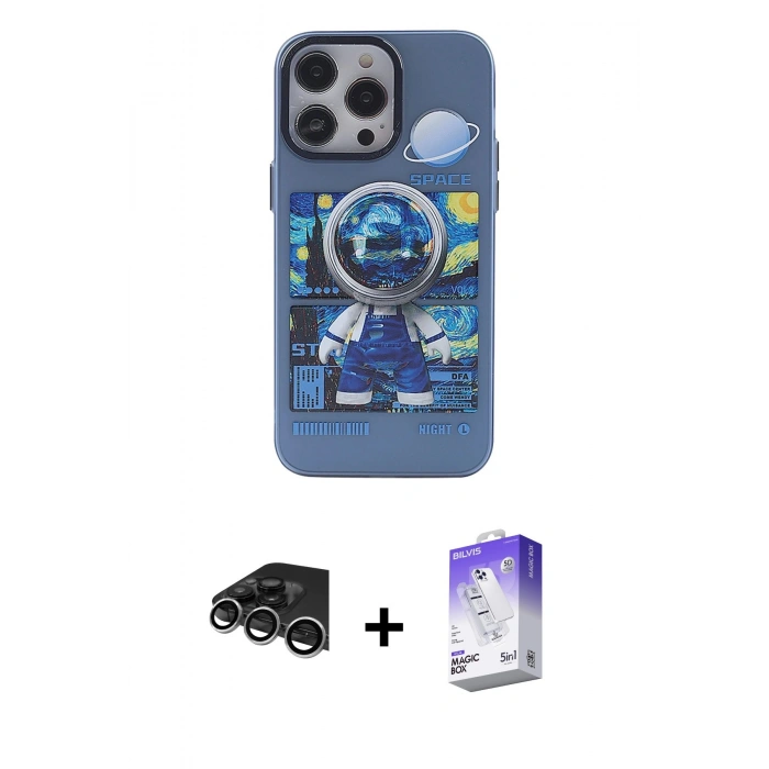 MARSİLYAN™- iPhone 14 Pro Max Kılıf Zirve Form Özel Seri - Siyah Bilvis 5in1 3D Magic Cam Ekran Koruyucu + Raze Metal Kamera Lens - GS