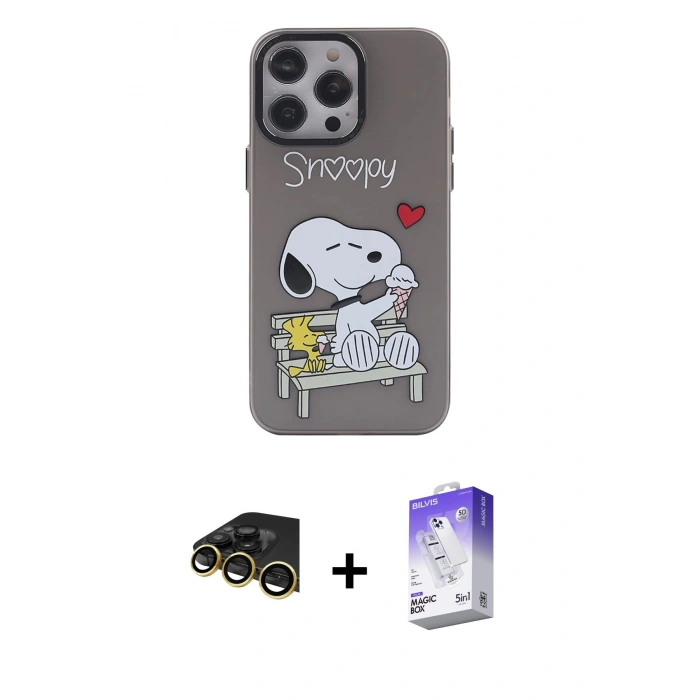 MARSİLYAN™- iPhone 14 Pro Max Kılıf Zirve Form Özel Seri - Siyah Bilvis 5in1 3D Magic Cam Ekran Koruyucu + Raze Metal Kamera Lens - GD