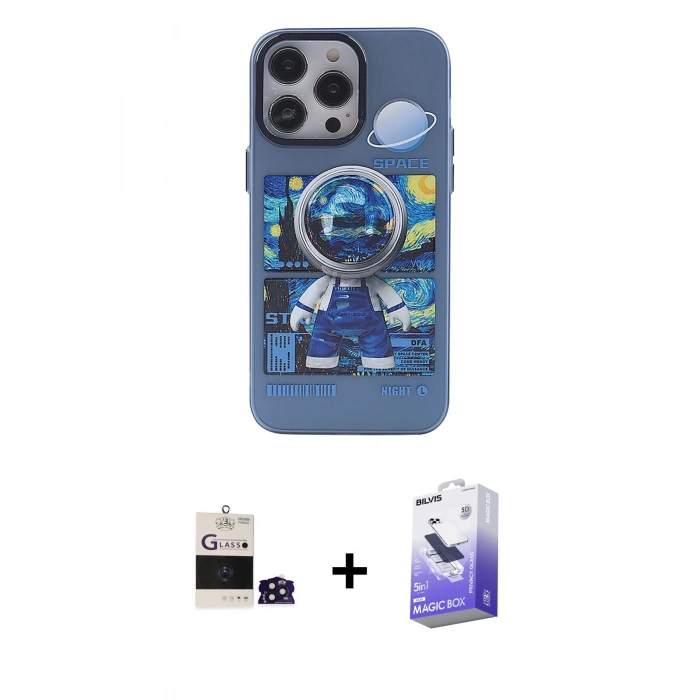 MARSİLYAN™- iPhone 14 Pro Max Kılıf Zirve Form Özel Seri - Siyah Bilvis 5in1 5D Magic Hayalet Cam Ekran Koruyucu + Bilvis Titan Kamera Lens - DNMR