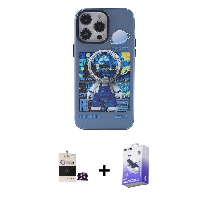 MARSİLYAN™- iPhone 14 Pro Max Kılıf Zirve Form Özel Seri - Siyah Bilvis 5in1 5D Magic Hayalet Cam Ekran Koruyucu + Bilvis Titan Kamera Lens - GD