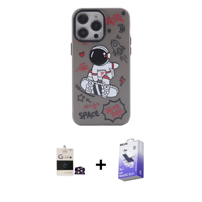 MARSİLYAN™- iPhone 14 Pro Max Kılıf Zirve Form Özel Seri - Siyah Bilvis 5in1 5D Magic Hayalet Cam Ekran Koruyucu + Bilvis Titan Kamera Lens - GD