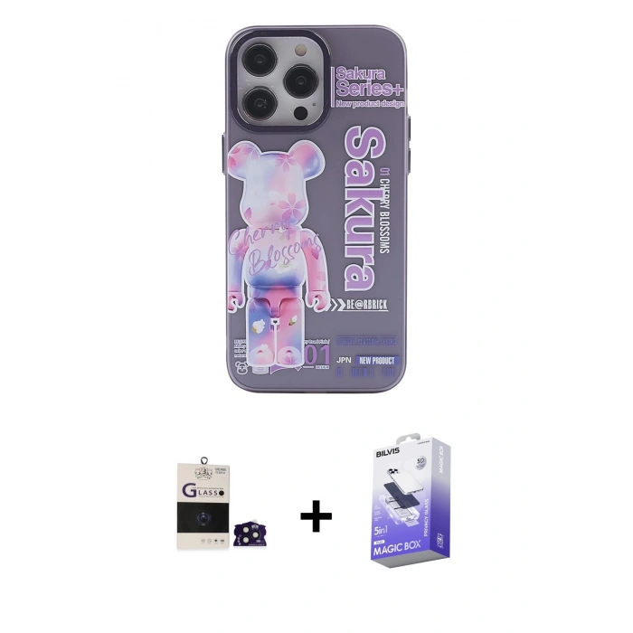 MARSİLYAN™- iPhone 14 Pro Max Kılıf Zirve Form Özel Seri - Siyah Bilvis 5in1 5D Magic Hayalet Cam Ekran Koruyucu + Bilvis Titan Kamera Lens - DNMR