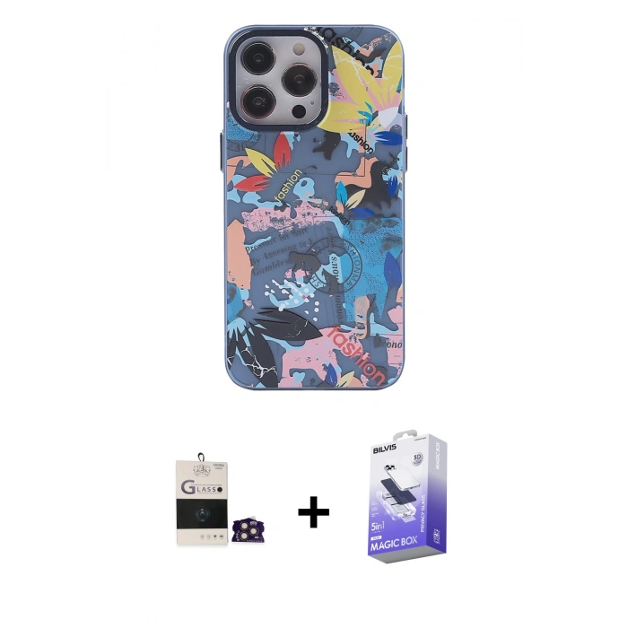 MARSİLYAN™- iPhone 14 Pro Max Kılıf Zirve Form Özel Seri - Siyah Bilvis 5in1 5D Magic Hayalet Cam Ekran Koruyucu + Bilvis Titan Kamera Lens - GD