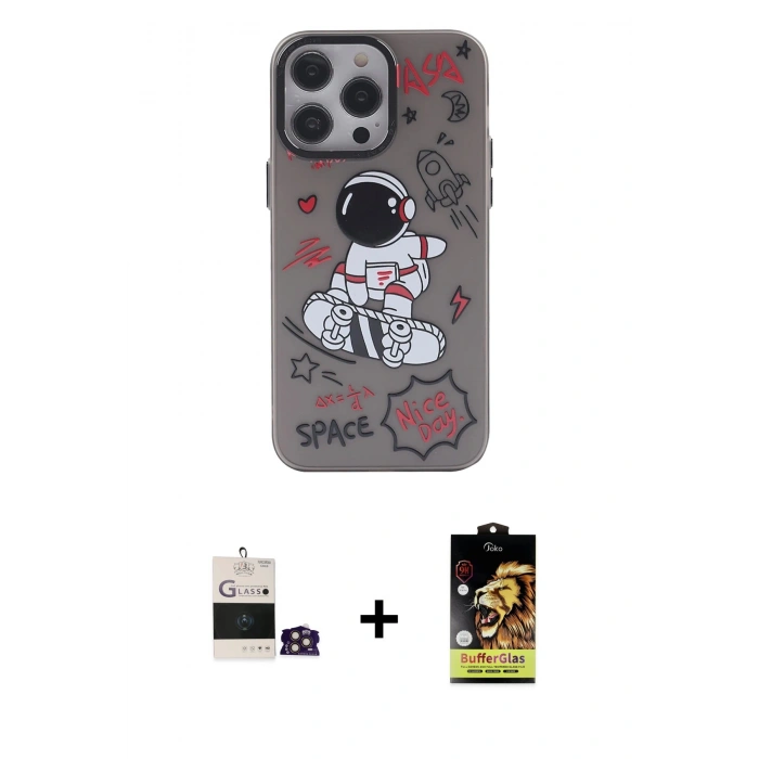 MARSİLYAN™- iPhone 14 Pro Max Kılıf Zirve Form Özel Seri - Siyah Buffer Cam Ekran Koruyucu + Bilvis Titan Kamera Lens - GD