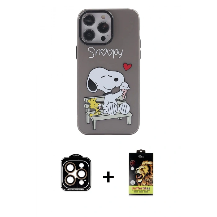 MARSİLYAN™- iPhone 14 Pro Max Kılıf Zirve Form Özel Seri - Siyah Buffer Cam Ekran Koruyucu + PVD Metal Kamera Lens - TU