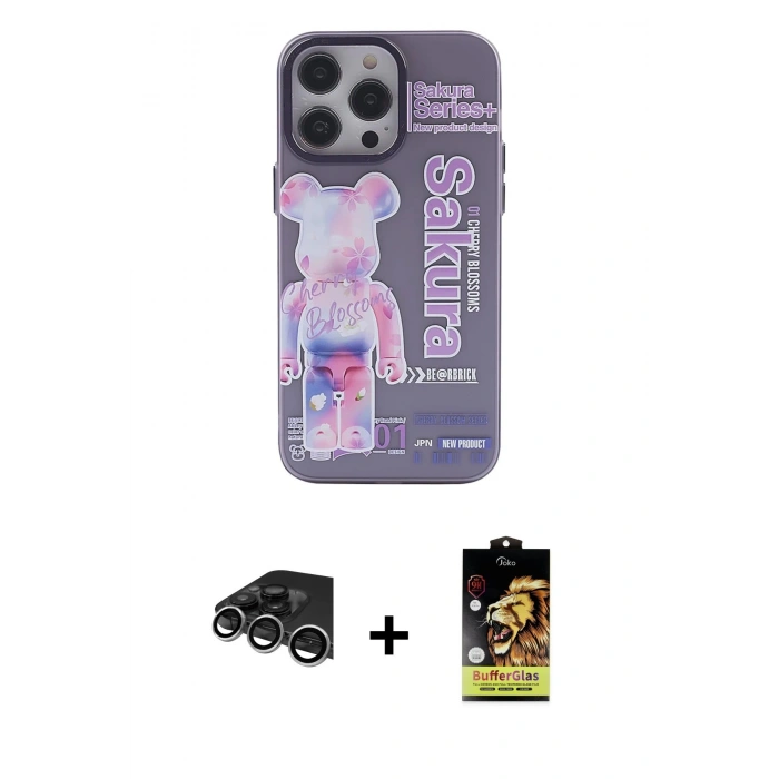 MARSİLYAN™- iPhone 14 Pro Max Kılıf Zirve Form Özel Seri - Siyah Buffer Cam Ekran Koruyucu + Raze Metal Kamera Lens - GS
