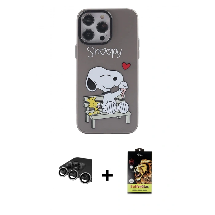 MARSİLYAN™- iPhone 14 Pro Max Kılıf Zirve Form Özel Seri - Siyah Buffer Cam Ekran Koruyucu + Raze Metal Kamera Lens - GS