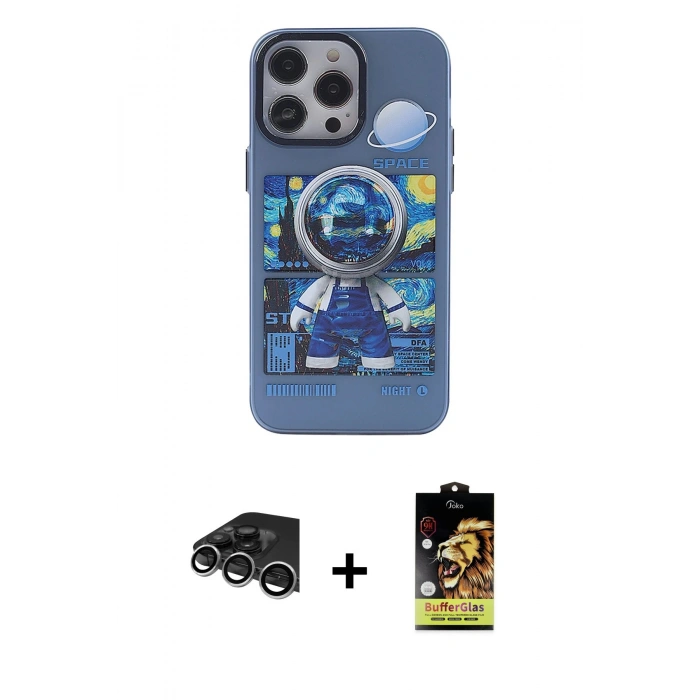MARSİLYAN™- iPhone 14 Pro Max Kılıf Zirve Form Özel Seri - Siyah Buffer Cam Ekran Koruyucu + Raze Metal Kamera Lens - GS