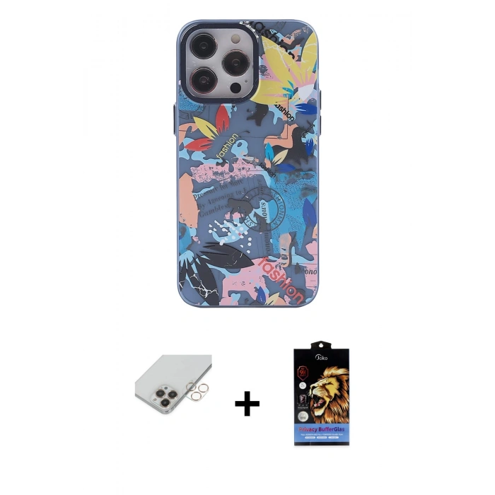 MARSİLYAN™- iPhone 14 Pro Max Kılıf Zirve Form Özel Seri - Siyah Buffer Hayalet Cam Ekran Koruyucu + Band Metal Kamera Lens - GD
