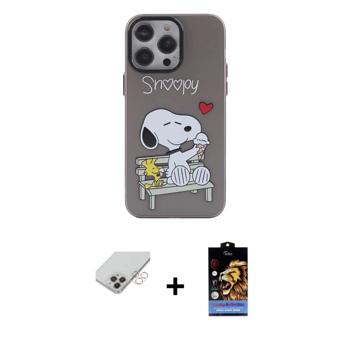 MARSİLYAN™- iPhone 14 Pro Max Kılıf Zirve Form Özel Seri - Siyah Buffer Hayalet Cam Ekran Koruyucu + Band Metal Kamera Lens - GD