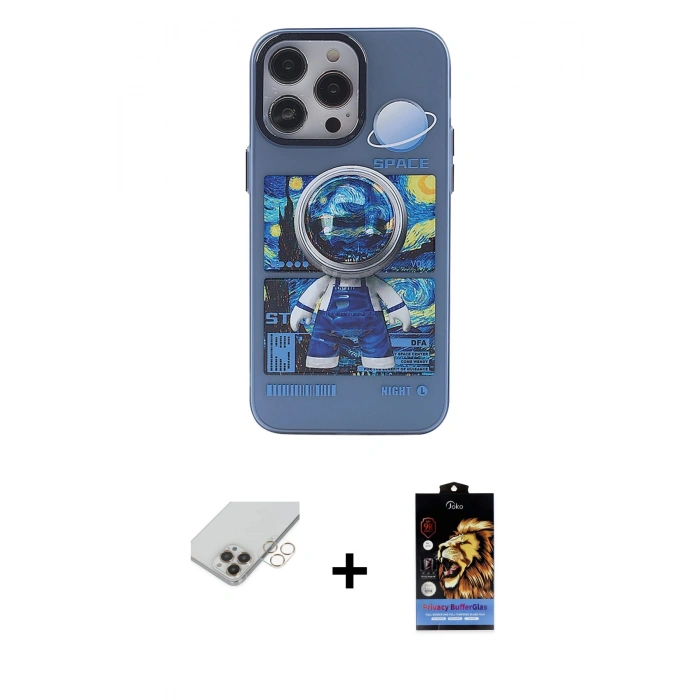 MARSİLYAN™- iPhone 14 Pro Max Kılıf Zirve Form Özel Seri - Siyah Buffer Hayalet Cam Ekran Koruyucu + Band Metal Kamera Lens - GD