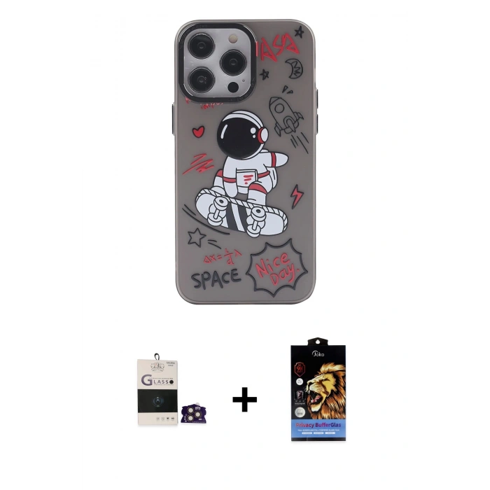 MARSİLYAN™- iPhone 14 Pro Max Kılıf Zirve Form Özel Seri - Siyah Buffer Hayalet Cam Ekran Koruyucu + Bilvis Titan Kamera Lens - GD