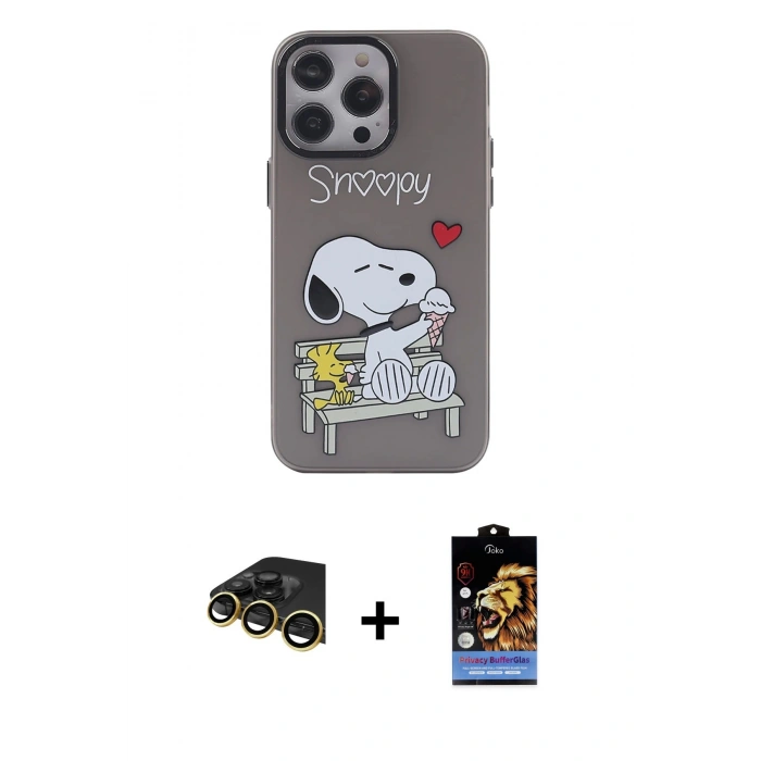 MARSİLYAN™- iPhone 14 Pro Max Kılıf Zirve Form Özel Seri - Siyah Buffer Hayalet Cam Ekran Koruyucu + Gold Raze Metal Kamera Lens