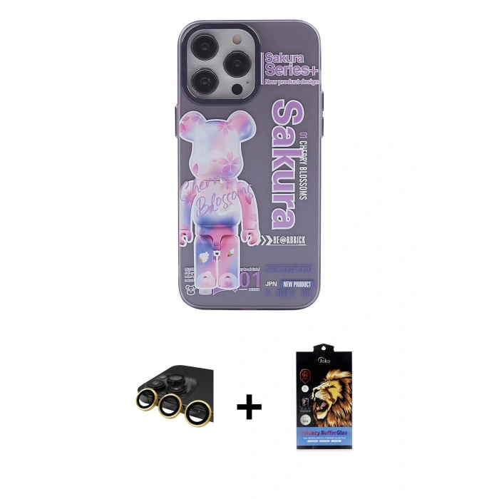 MARSİLYAN™- iPhone 14 Pro Max Kılıf Zirve Form Özel Seri - Siyah Buffer Hayalet Cam Ekran Koruyucu + Gold Raze Metal Kamera Lens