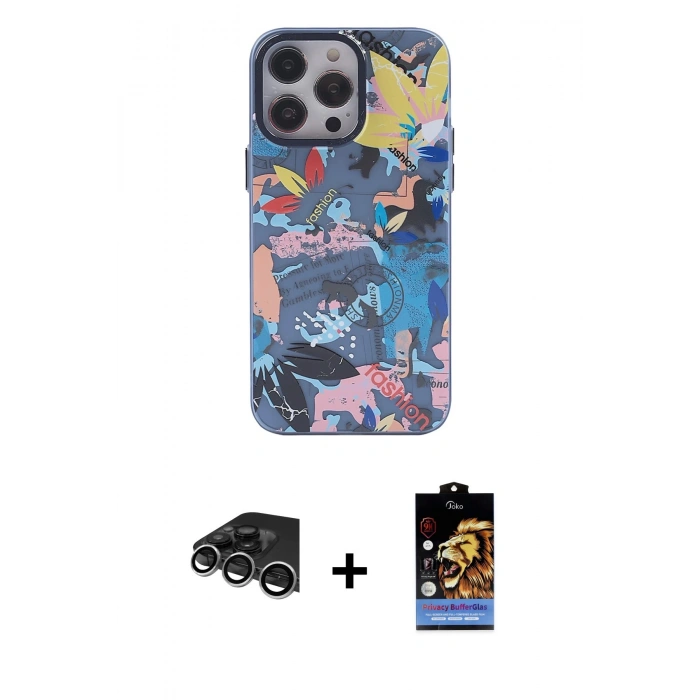 MARSİLYAN™- iPhone 14 Pro Max Kılıf Zirve Form Özel Seri - Siyah Buffer Hayalet Cam Ekran Koruyucu + Raze Metal Kamera Lens - GS