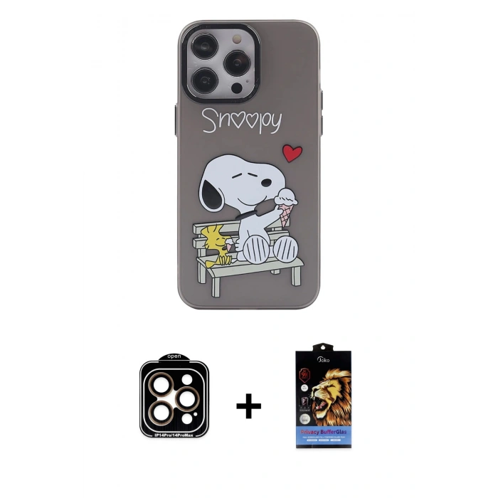 MARSİLYAN™- iPhone 14 Pro Max Kılıf Zirve Form Özel Seri - Siyah Buffer Hayalet Cam Ekran Koruyucu + PVD Metal Kamera Lens - TU