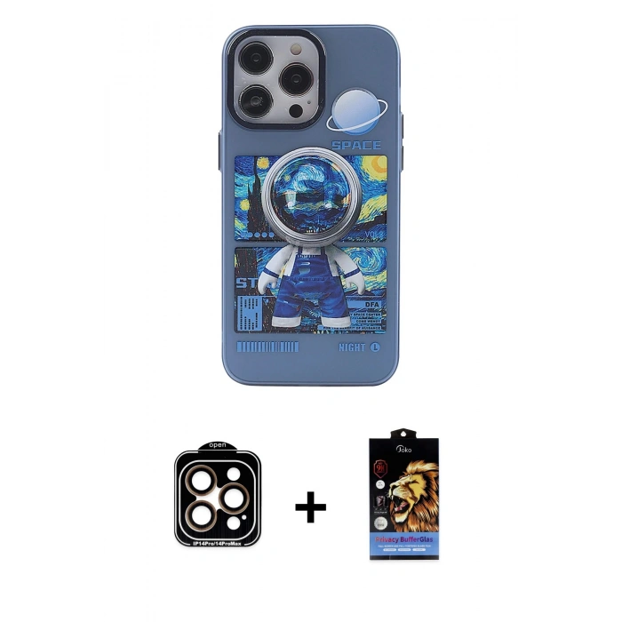 MARSİLYAN™- iPhone 14 Pro Max Kılıf Zirve Form Özel Seri - Siyah Buffer Hayalet Cam Ekran Koruyucu + PVD Metal Kamera Lens - TU
