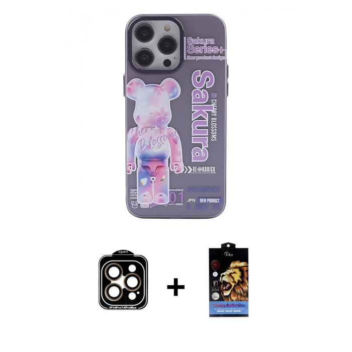 MARSİLYAN™- iPhone 14 Pro Max Kılıf Zirve Form Özel Seri - Siyah Buffer Hayalet Cam Ekran Koruyucu + PVD Metal Kamera Lens - TU