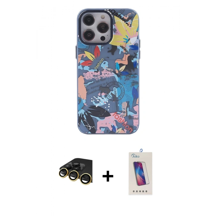 MARSİLYAN™- iPhone 14 Pro Max Kılıf Zirve Form Özel Seri - Siyah Joko 5D Cam + Raze Metal Kamera Lens - GD