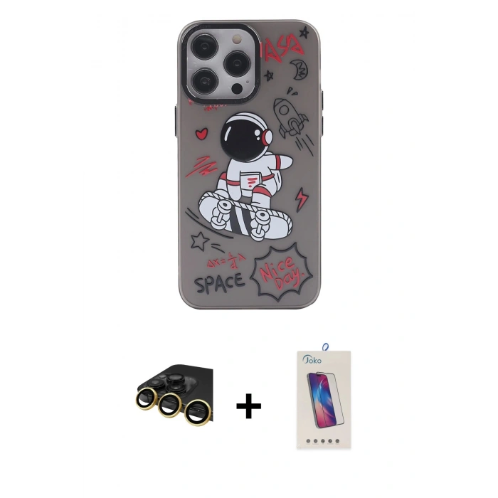 MARSİLYAN™- iPhone 14 Pro Max Kılıf Zirve Form Özel Seri - Siyah Joko 5D Cam + Raze Metal Kamera Lens - GD