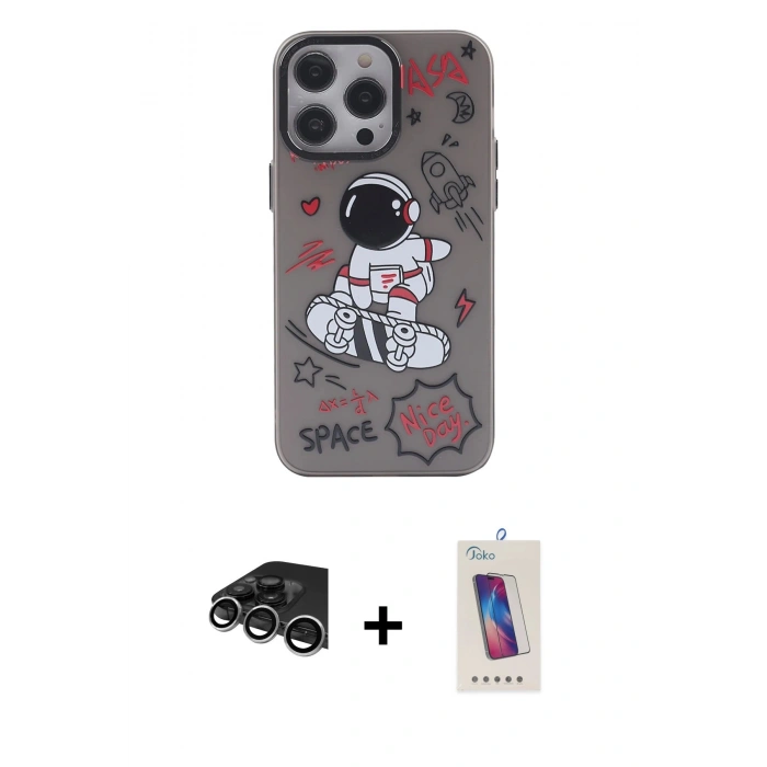 MARSİLYAN™- iPhone 14 Pro Max Kılıf Zirve Form Özel Seri - Siyah Joko 5D Cam + Raze Metal Kamera Lens - GS